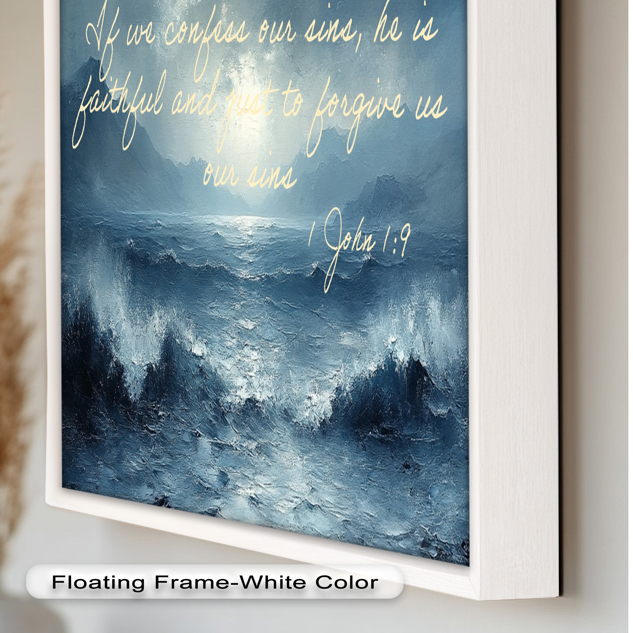 1 John 1:9 Bible Verse Oil Painting - Christian Scripture Wall Art for Home Decor, Church & Office - Forgiveness and Grace Religious Gift