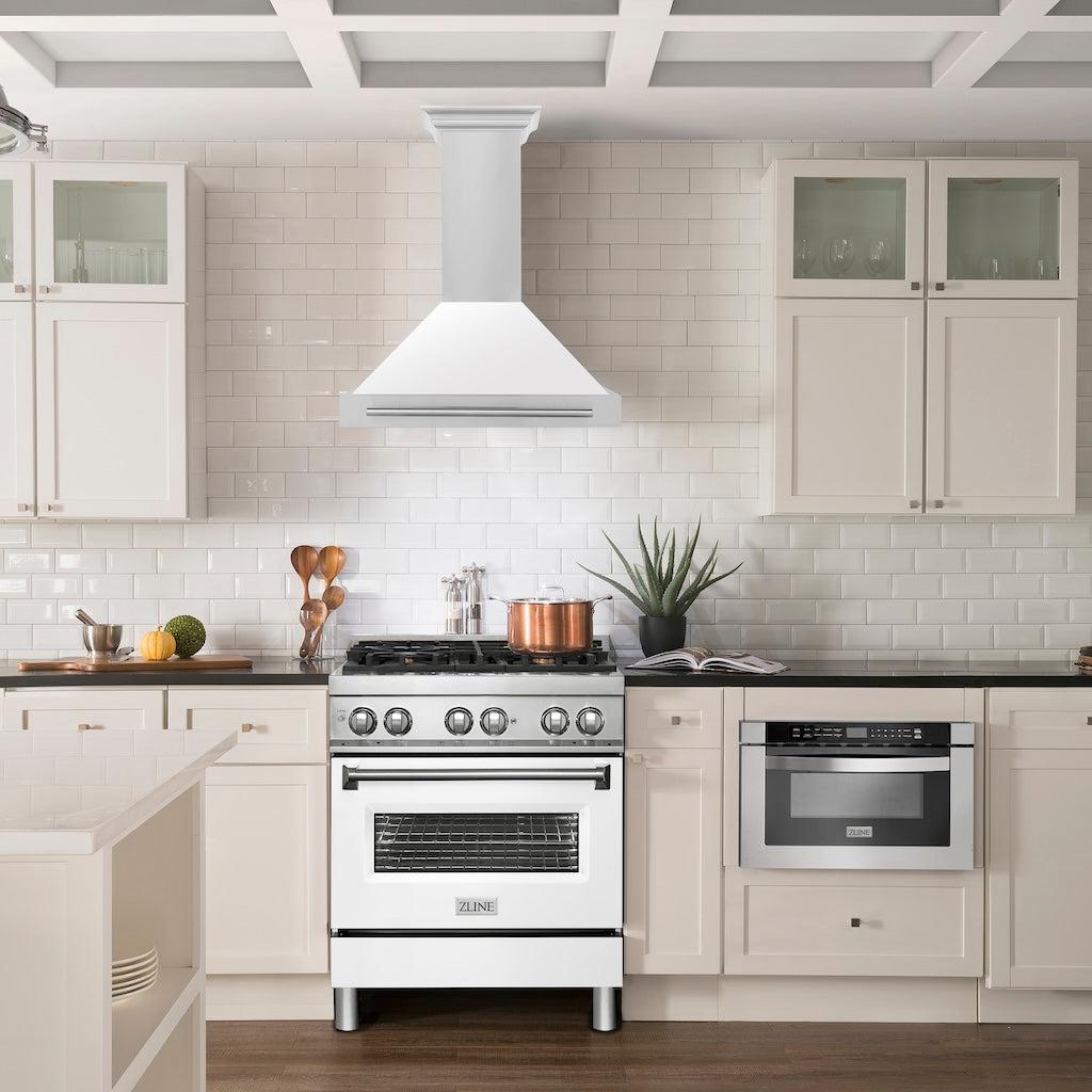 ZLINE KB4STX WM Convertible Stainless Steel Range Hood - White Matte Shell with Stainless Steel Handle | Professional Kitchen Ventilation for Home Cooking & Baking