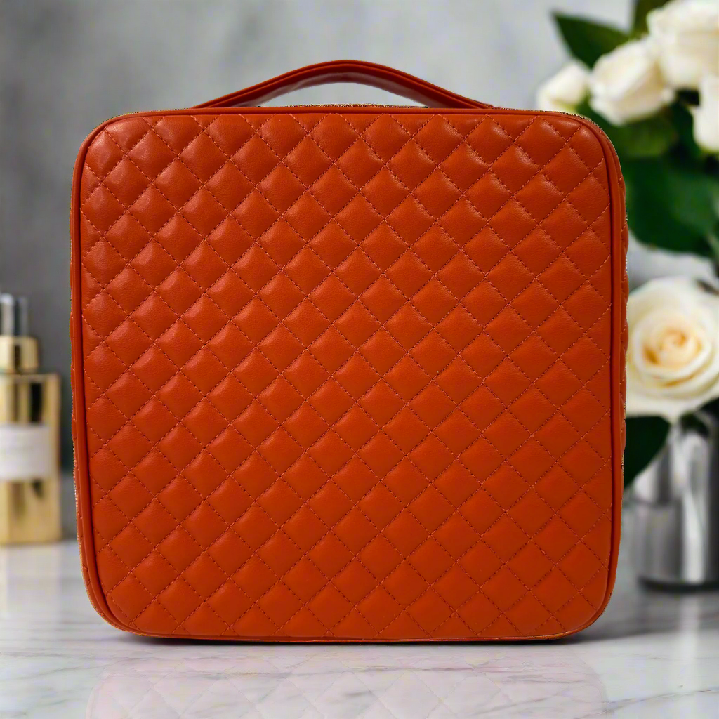 Mini Diva Makeup Case - Sunset Orange Cosmetic Organizer for Travel & Home | Portable Beauty Storage with Mirror | Perfect for Makeup Artists & Everyday Use