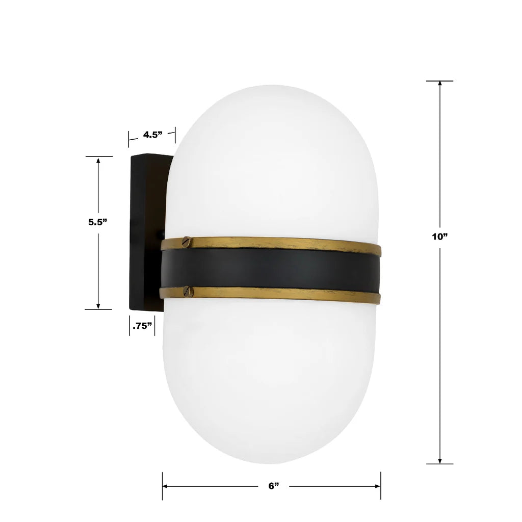 Brian Patrick Flynn Capsule 1 Light Outdoor Wall Sconce - 6x10 Inch Stainless Steel & Glass Matte Black with Textured Gold Finish - 120V E26 Medium Base LED Bulb Socket - Perfect for Patio, Garden, Porch, Entryway, Hallway & Exterior Wall Lighting