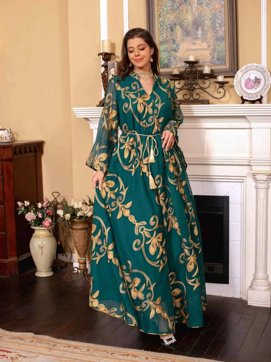 Elegant Eid Dress for Women - Doris Embroidery Kaftan Caftan Dress | Muslim Holiday Outfit, Summer Beach Cover Up, Party Wear, Special Occasion Fashion