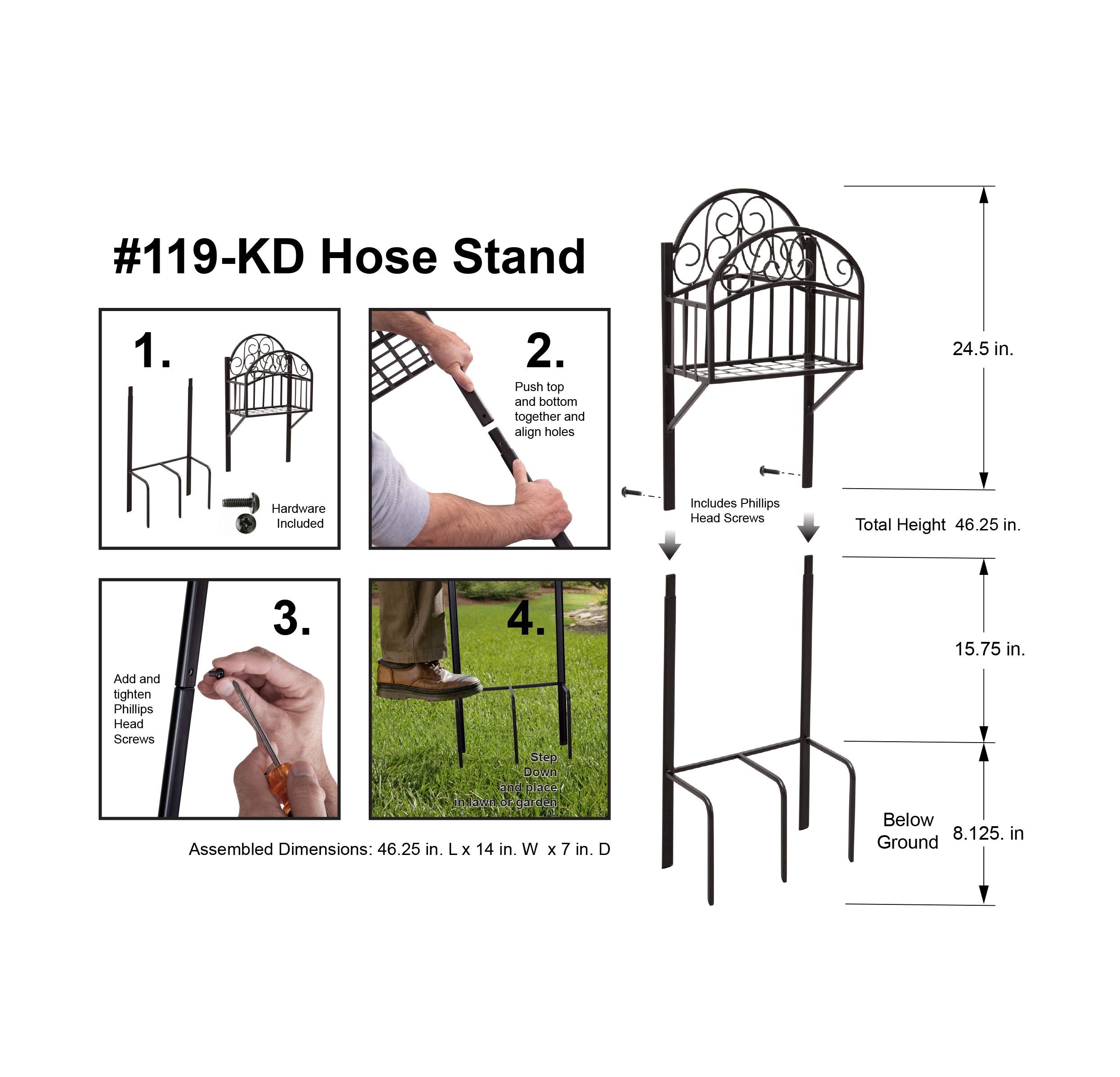 Liberty Garden 119-KD Black Hose Stand with Shelf - Heavy Duty Outdoor Garden Hose Holder for Yard, Lawn, and Patio Use