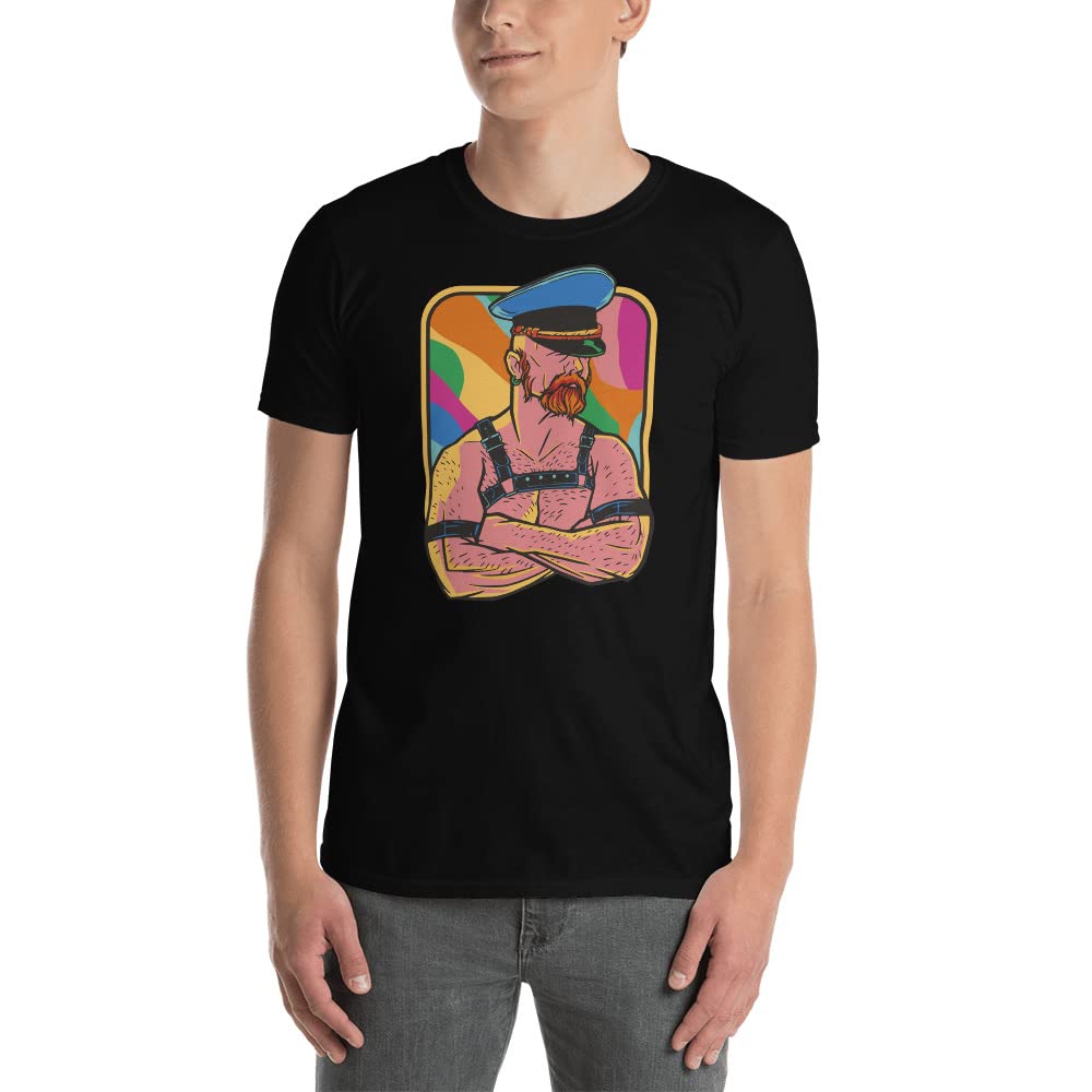 Gay Leather Daddy T-Shirt - Bear Pride, Beard & BDSM Style - Homoerotic LGBTQ+ Gift for Gay Dads - Perfect for Pride Parades, Leather Parties & Fetish Events