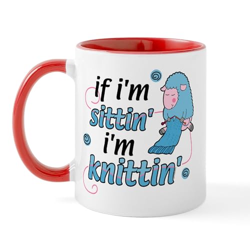 White/Red Inside - Knitting Sitting Sheep Mug