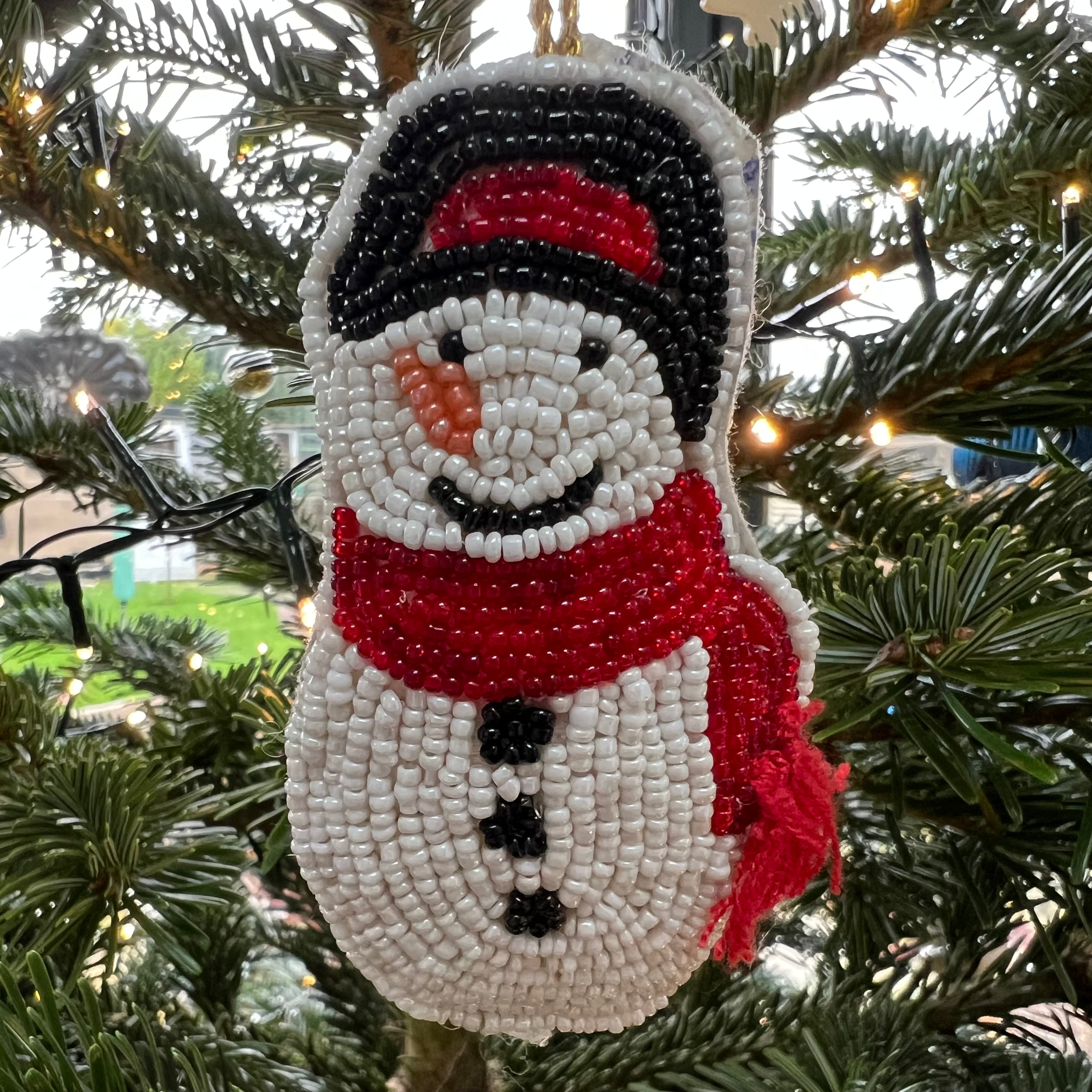 Handmade Seed Bead Snowman Ornament - Christmas Tree Decorations, DIY Holiday Crafts for Home & Office Festive Decor