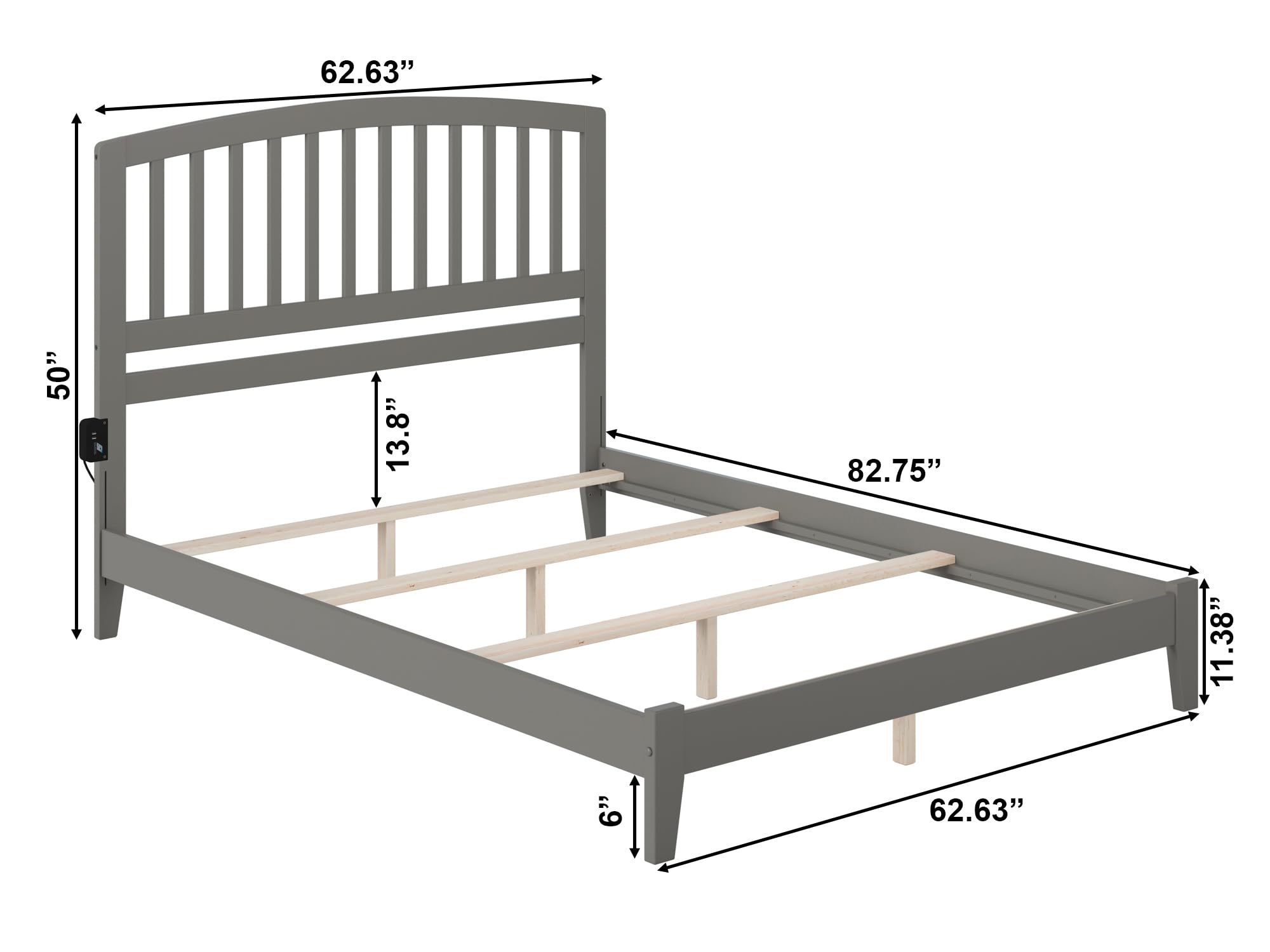 AFI Richmond Queen Size Foundation Bed Frame with USB Charging Ports - Modern Grey Platform Bed for Bedroom, Guest Room & Dorm Use