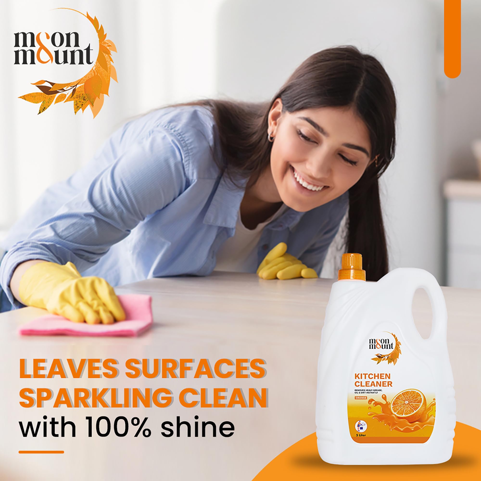 Moon & Mount 5L Kitchen Cleaner | Non-Toxic Glass Stove Top & Grease Remover | Orange Oil Stain Solution | Safe for Skin | Ideal for Home & Restaurant Kitchens