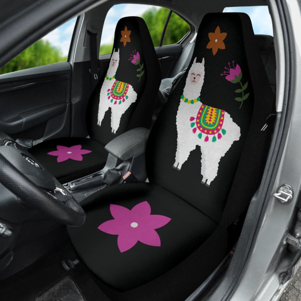 Custom Llama & Black Floral Car Seat Covers - Soft Chalky Style Fabric for Cars, SUVs & Trucks | Perfect for Pet Owners, Road Trips & Daily Commutes