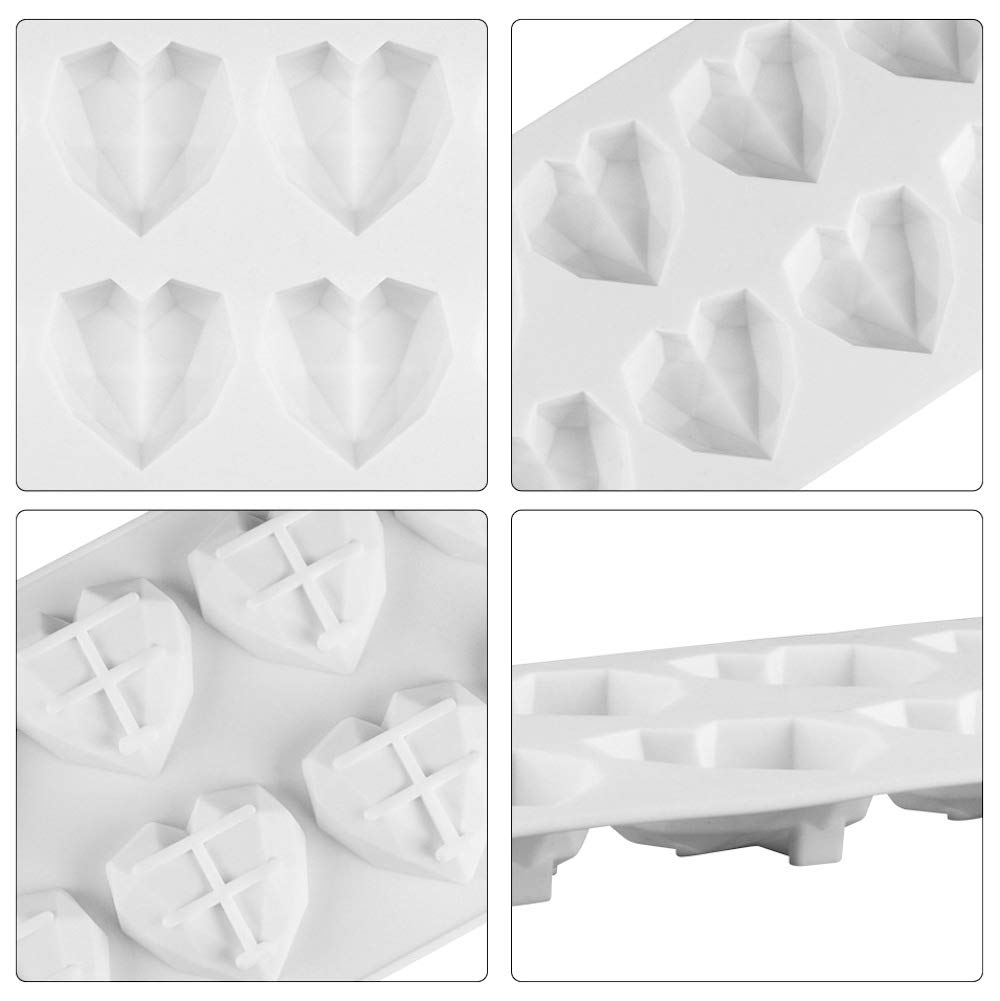 Beicemania® 3D Heart-Shaped Silicone Cake Mold - Small Chocolate & Mousse Baking Tin with White Diamond Design | Perfect for Valentine's Day, Birthday Cakes, and DIY Desserts