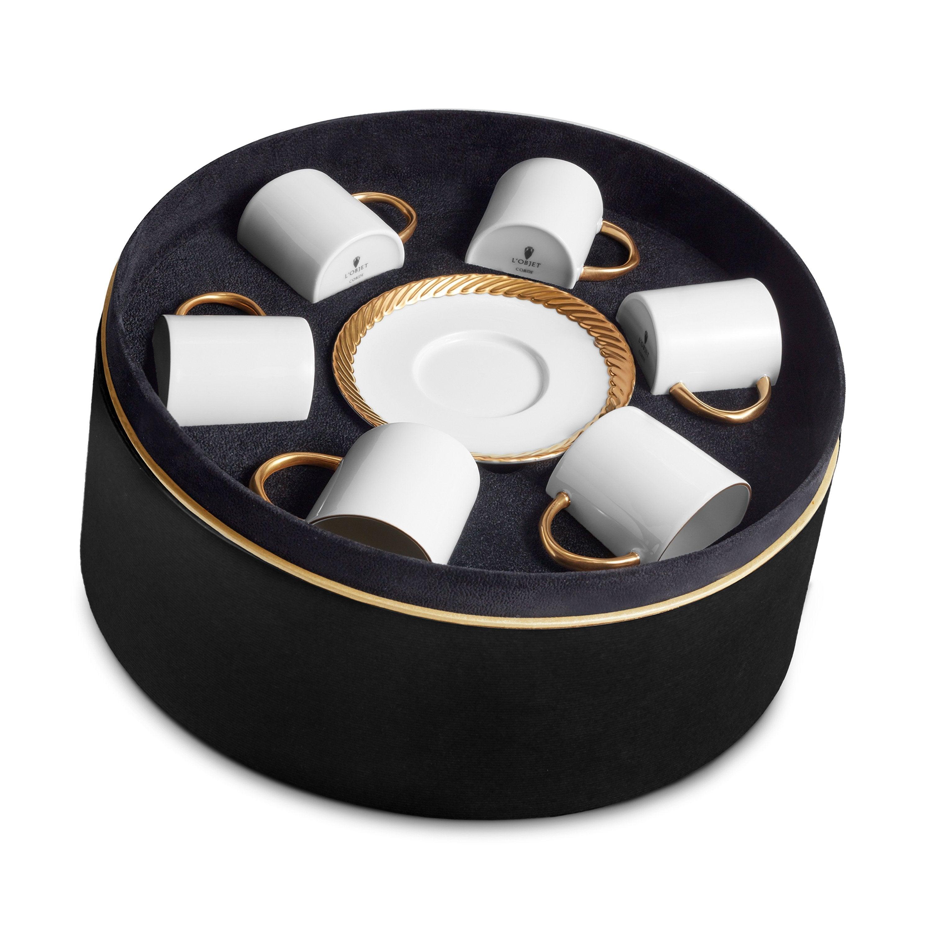 Premium Espresso Cup and Saucer Set of 6 - Porcelain Coffee Cups with Handle - Perfect for Home, Cafe, Office & Italian Style Coffee Serving