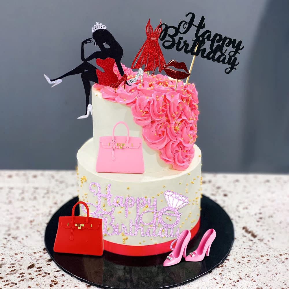 JeVenis Elegant High Heel Cake Topper - Red Shoe Birthday Cake Decoration for Women, Queen Theme Party, Bridal Shower & Bachelorette Dessert Decorations