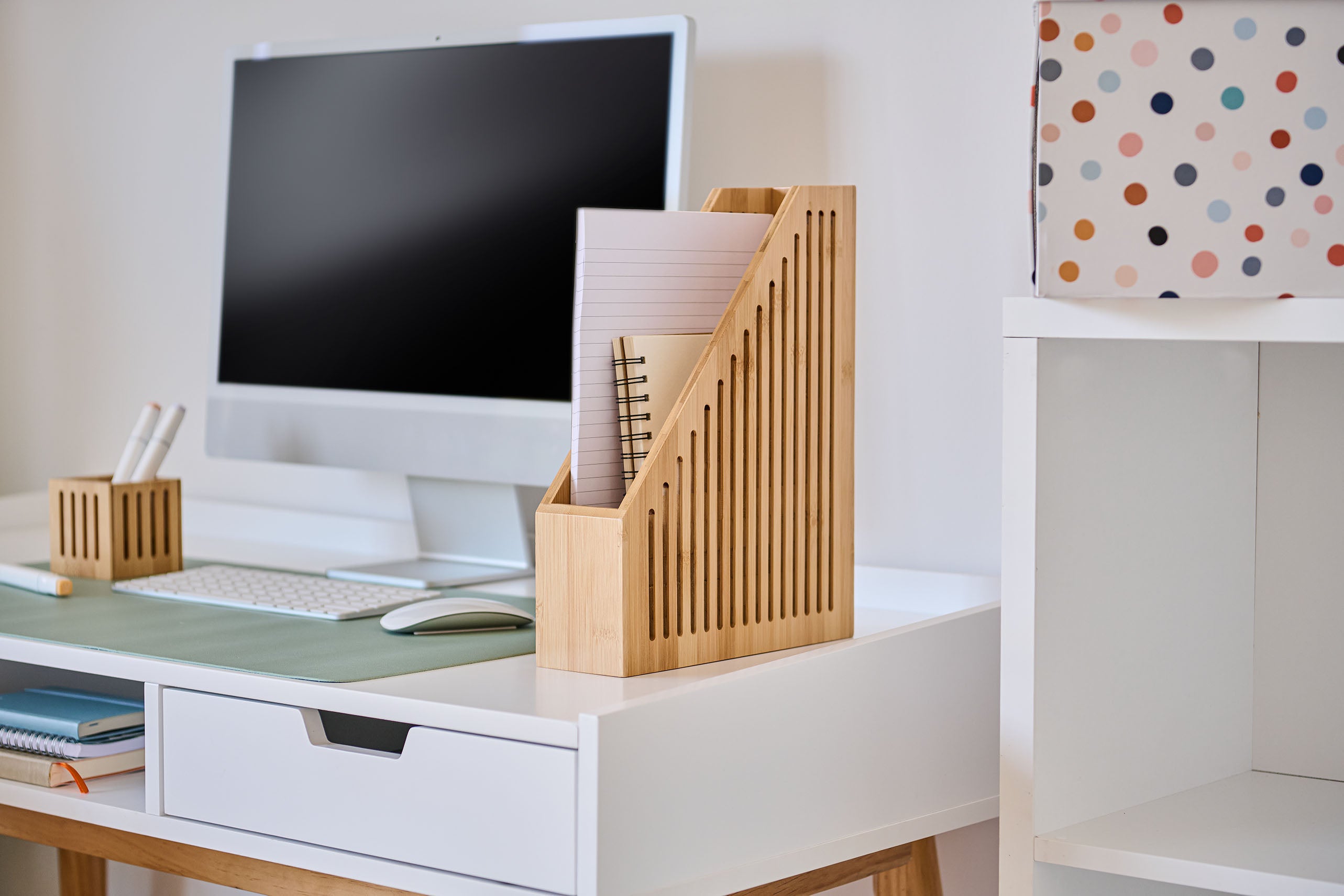 Bamboo Desk Organizer Set - Wooden Office Storage for Pens, Pencils & Supplies - Perfect for Home Office, School & Workspace Organization