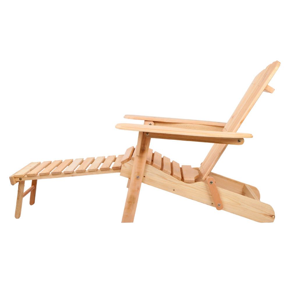 Premium Wooden Adirondack Chair - Outdoor Patio Sun Lounge Beach Chair with Side Table - Natural Finish for Backyard, Poolside & Coastal Relaxation