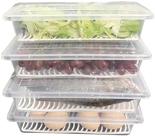 MosQuick® 4-Piece Refrigerator Storage Containers with Drain Basket – 1500ml Kitchen Organizer for Fresh Vegetables, Radish, Fruits | Durable Fridge Organizer for Meal Prep & Healthy Lifestyle