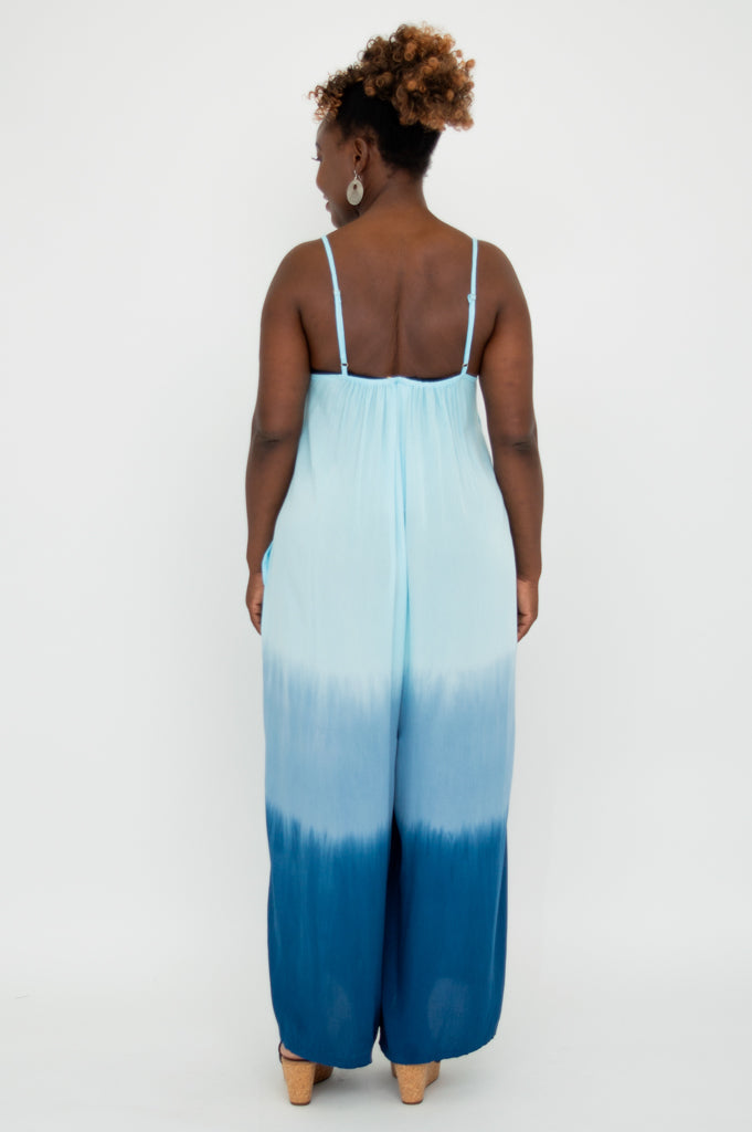Turquoise Dip Dye Ender Jumpsuit - Stylish Women's Romper for Casual Wear, Beach Outfits & Summer Fashion