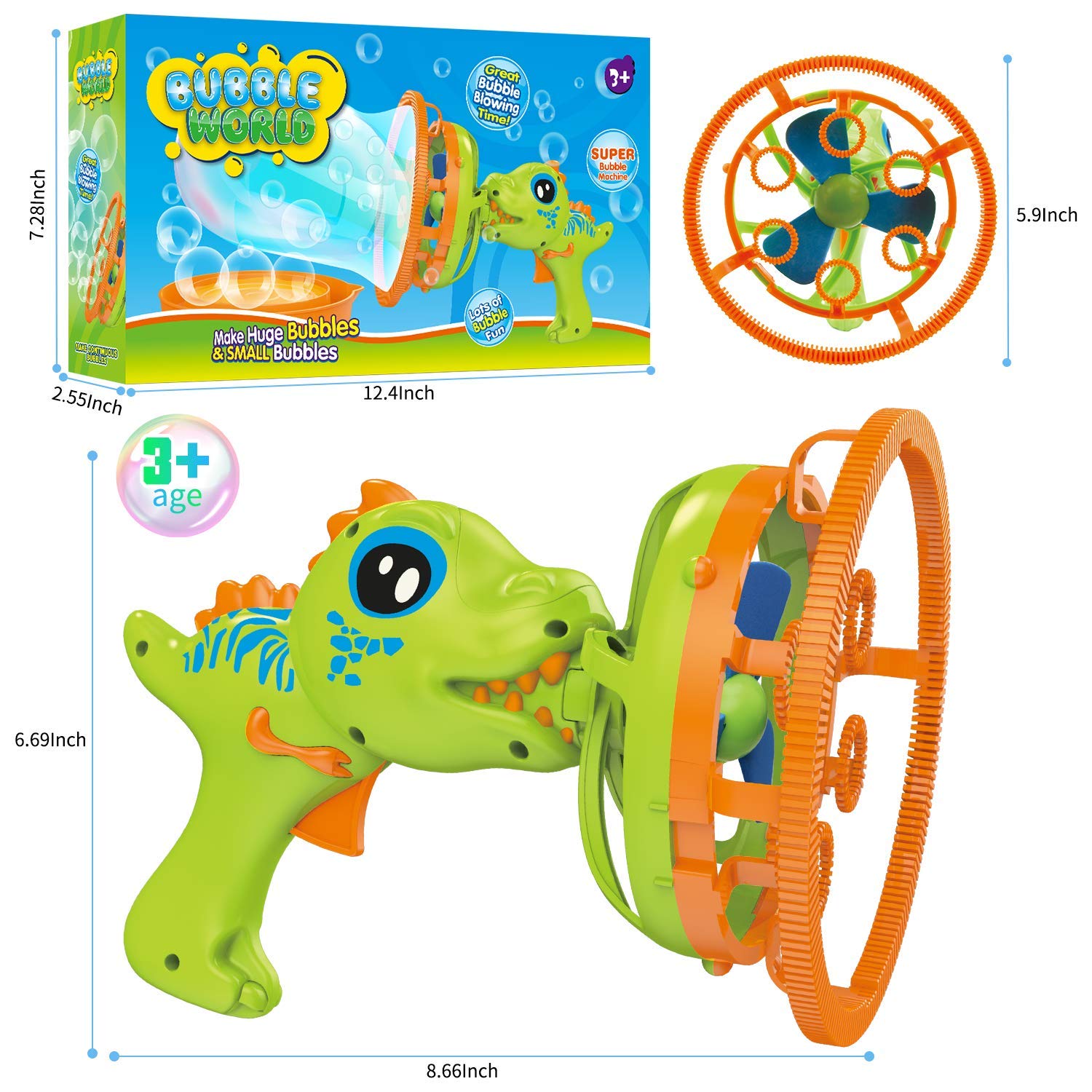 Dinosaur Bubble Blower Toy - Bubble Gun & Bubble Machine for Kids Ages 3-9 | Fun Outdoor Party Favors for Birthday, Christmas & Easter | Great Gift for Boys & Girls (Green) - Perfect for Backyard Play, Park Adventures & Summer Activities