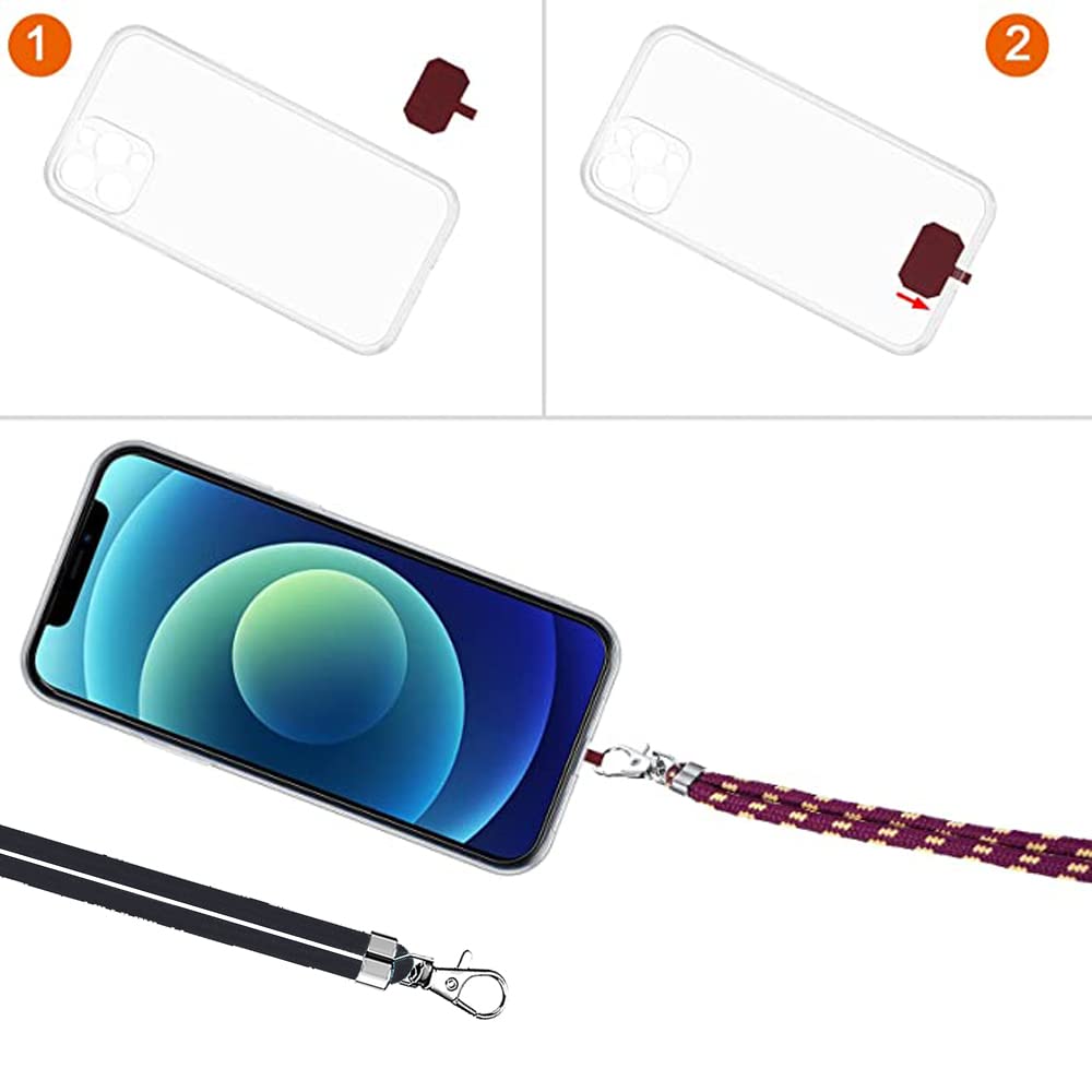 Adjustable Nylon Phone Lanyard Strap - Crossbody Neck & Wrist Strap with 5 Phone Patches - Compatible with Most Smartphones (Red Rainbow) - Perfect for Travel, Work, Concerts & Outdoor Activities