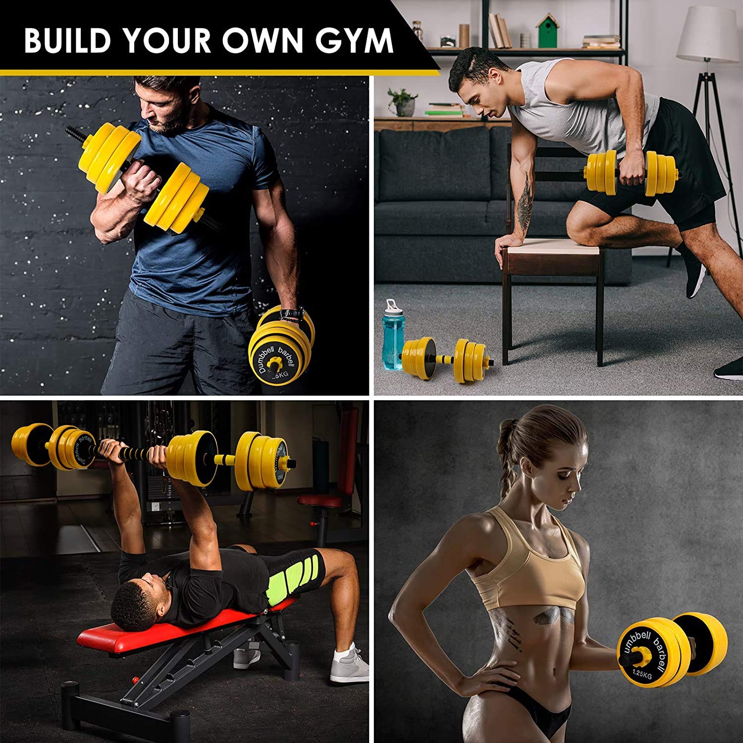 FUXION 44LB Adjustable Dumbbell Set with Barbell Weight Plates - Home Gym Equipment for Strength Training & Fitness Workouts