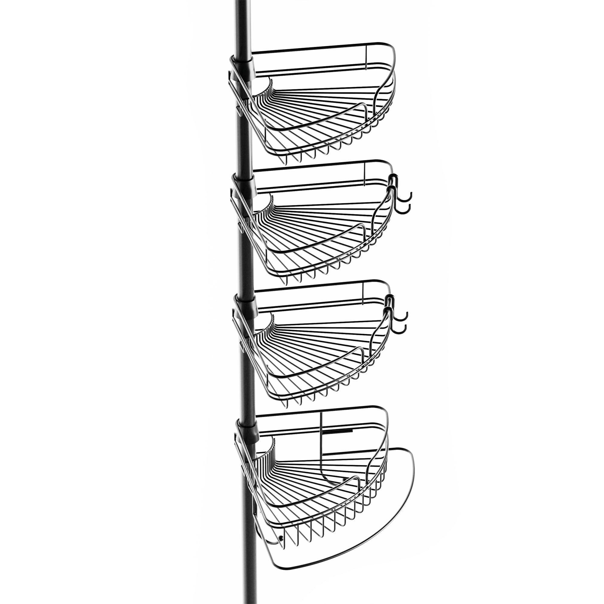 Zenna Home Adjustable Tension Pole Shower Caddy - 4-Tier Corner Shower Storage System with Built-in Towel Bar | Space-Saving Bathroom Organizer (60-97 Inches, Matte Black) | Perfect for Small Bathrooms, Apartments & Dorm Showers
