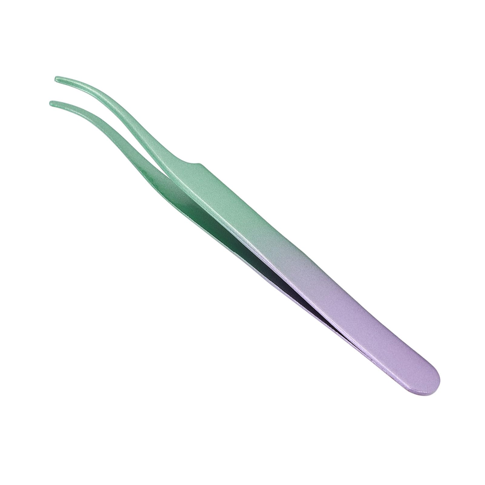 Professional Curved Tight Bite Lash Extension Tweezers - Stainless Steel Green Purple Gradient for Precise Application & Salon Results | Perfect for Eyelash Technicians & DIY Lash Artists at Home