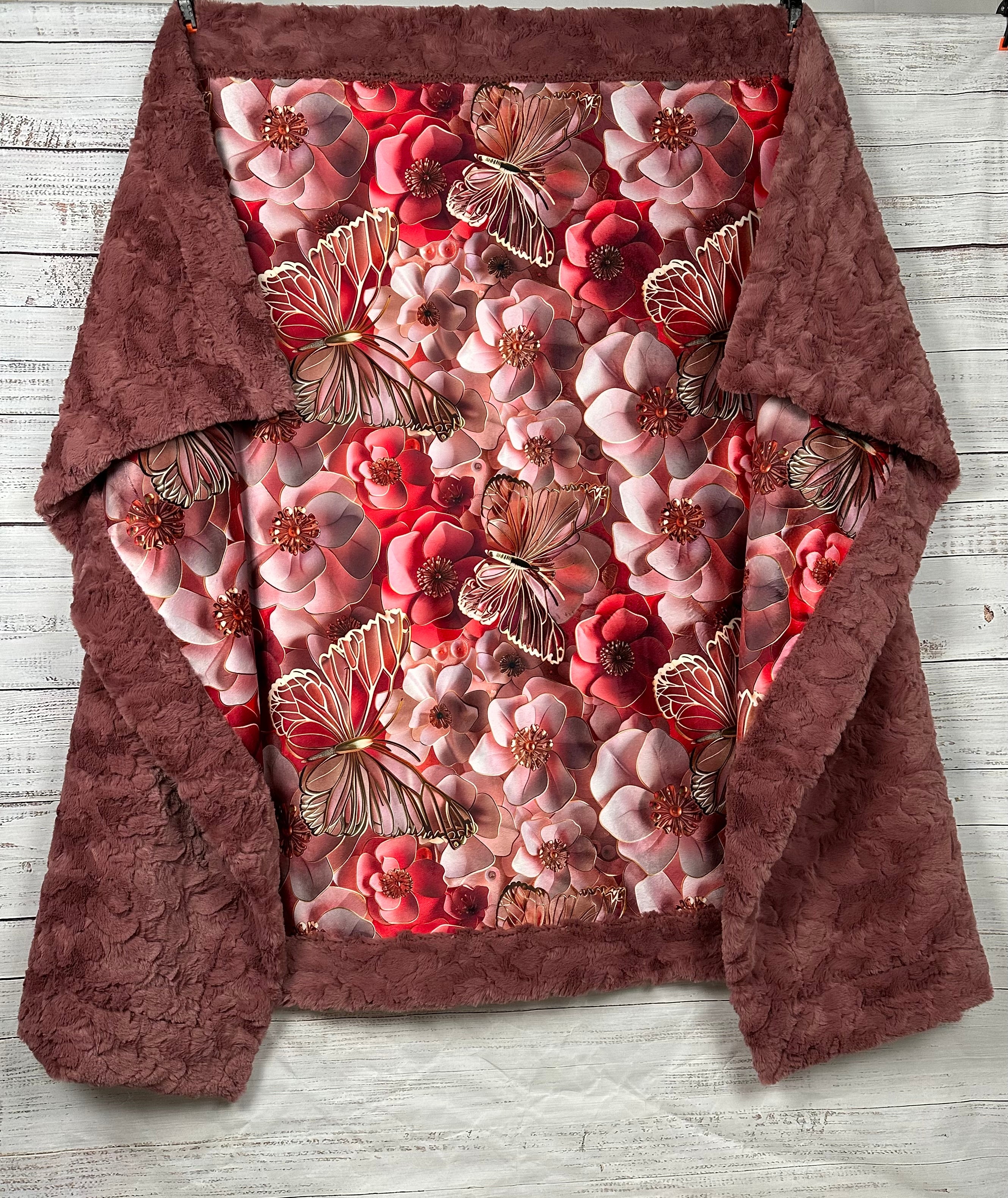 Golden Butterflies & Coral Flowers Rose Luxe Large 53x79 Minky Blanket - Soft Plush Throw for Bedroom, Couch & Nursery Decor