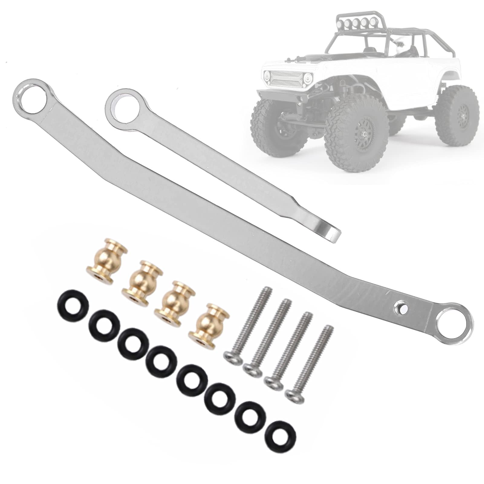 Axial SCX24 90081 Aluminum Alloy Steering Rod Set - Silver Upgrade Tie Rod Linkage for 1/24 RC Crawler Car Parts | Durable Replacement for Model Car Accessories | Perfect for Off-Road Crawling & Rock Climbing