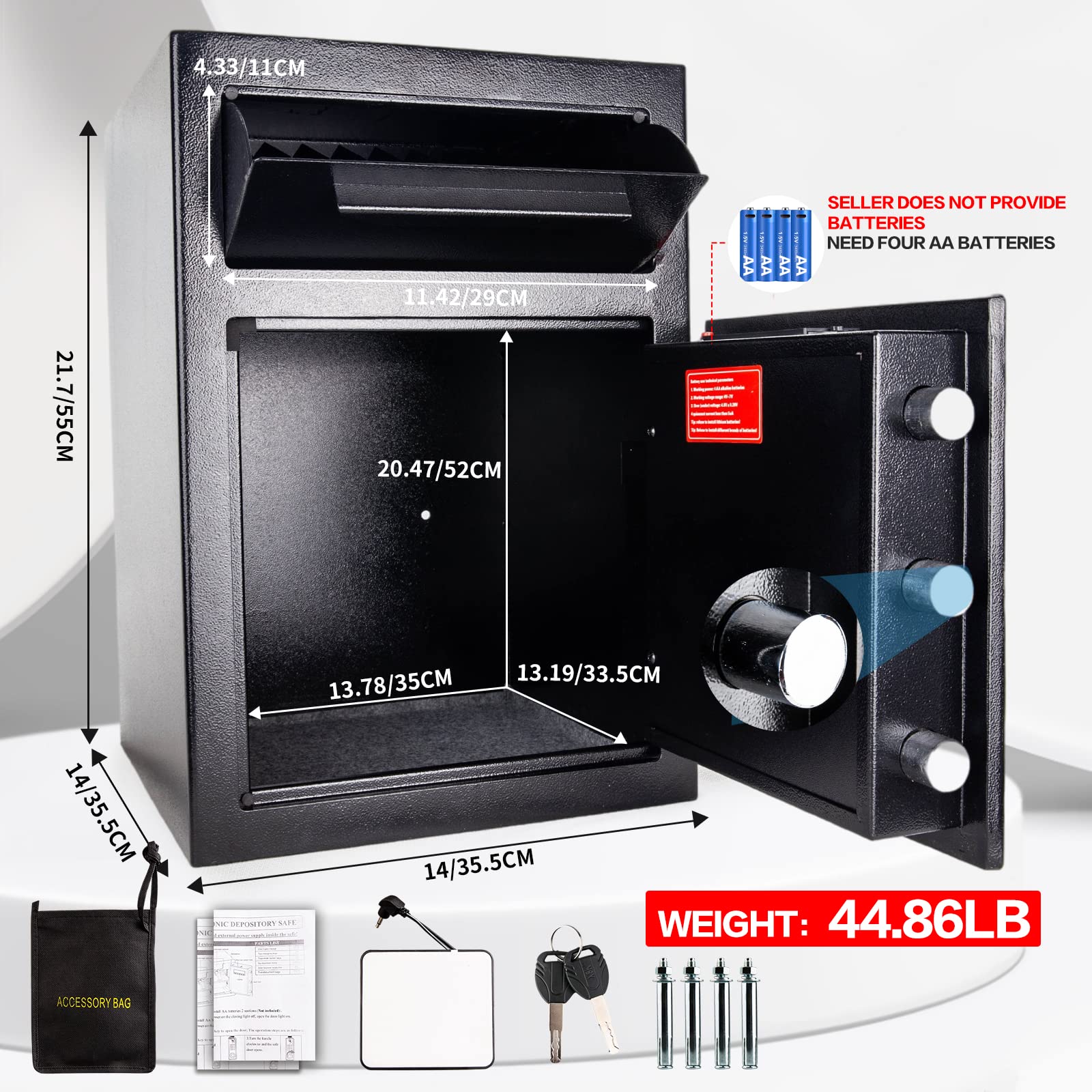 2.5 Cubic Foot Biometric Fingerprint Safe Box with Digital Touch Screen Keypad - Secure Drop Slot & Front Loading Design for Cash, Valuables & Mail - Ideal for Business Security, Home Office & Retail Use
