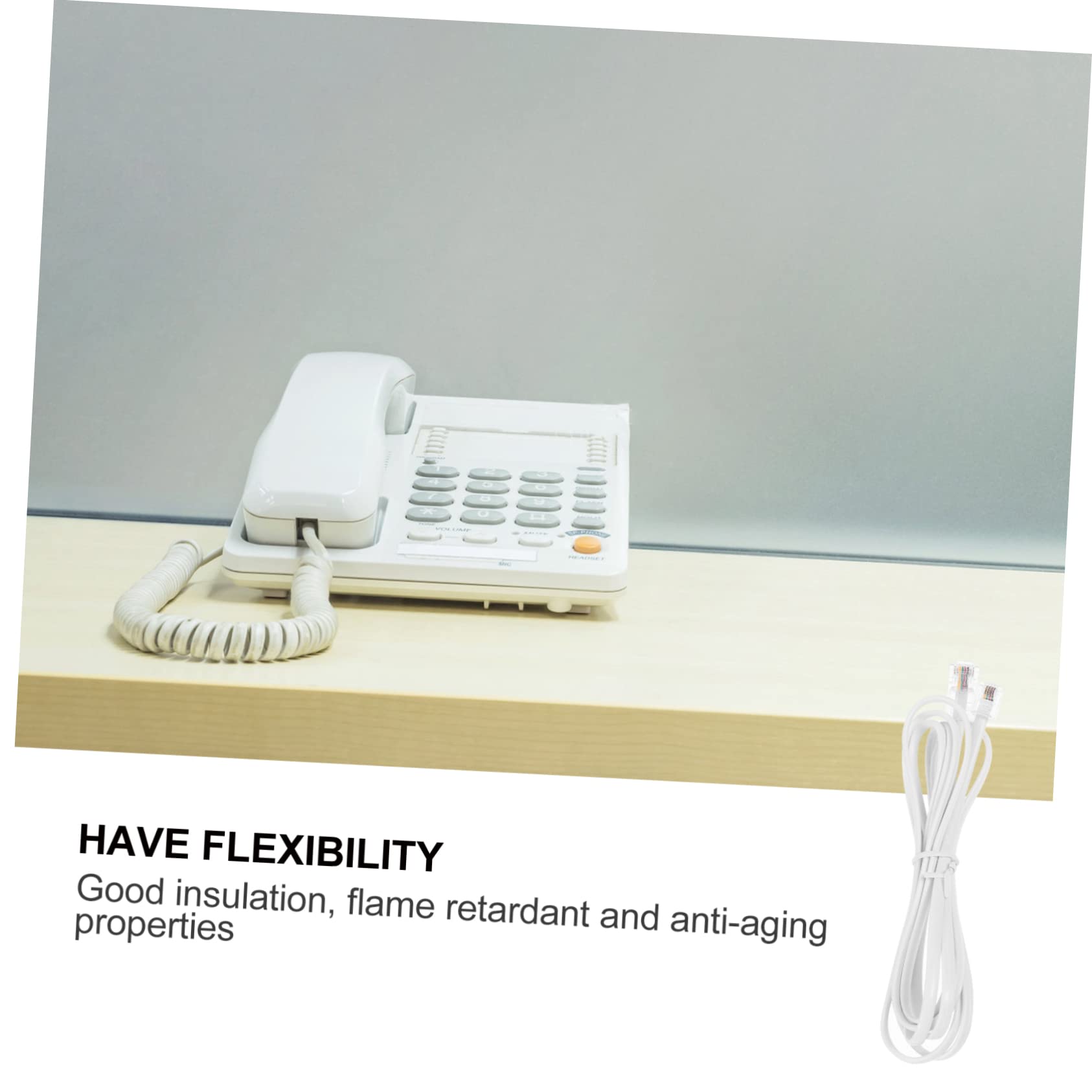 **Mikikit 4-Pack White RJ11 to 6P4C to 8P8C Phone Line Extension Cable - Pure Copper Wires, Thick Plate for Landline Phones, Fax Machines & Office Use**