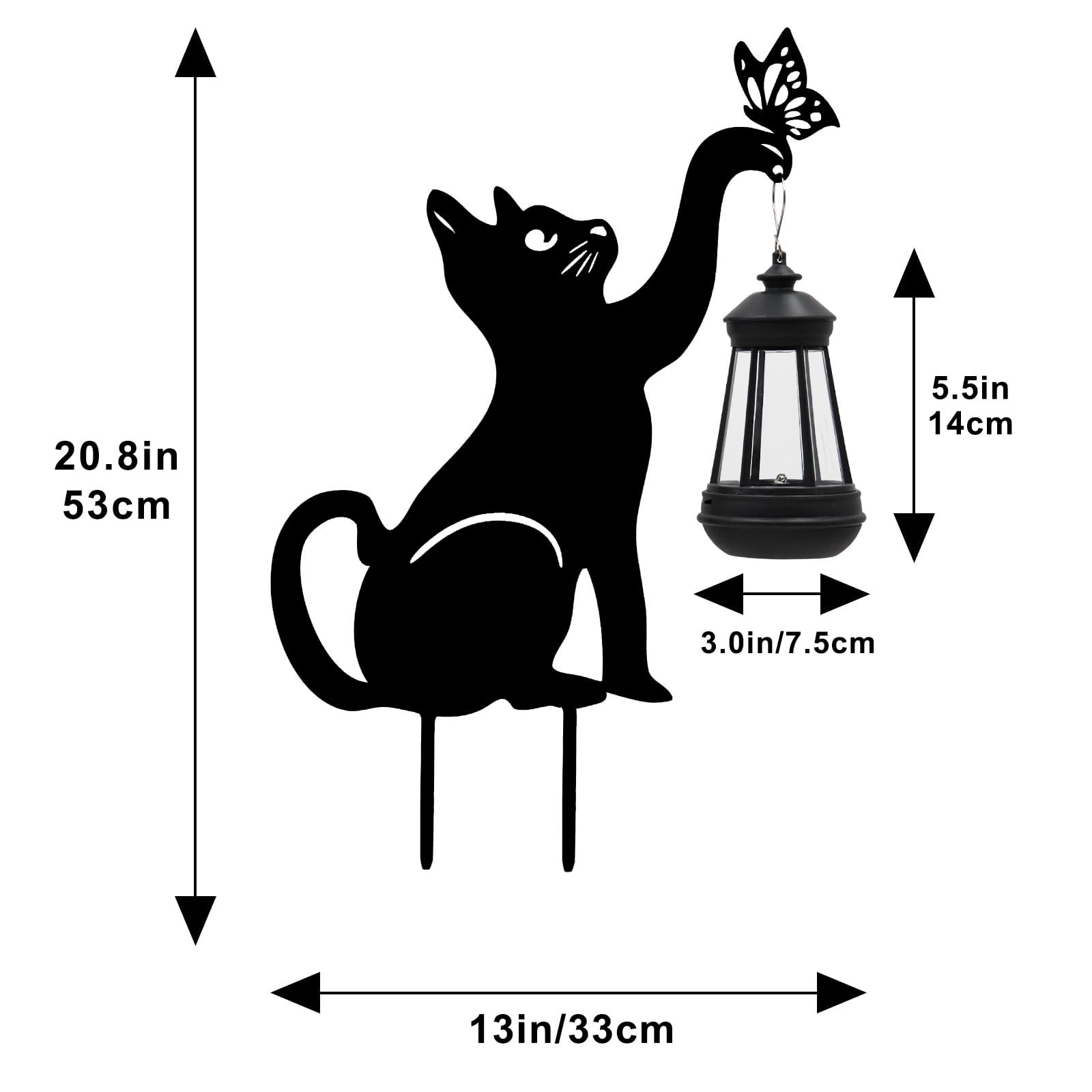 Solar Powered Outdoor Garden Lights - Black Cat Figurine with Butterfly Metal Stake for Yard, Pathway, Lawn & Patio Decor | Unique Housewarming & Christmas Gift Idea | Perfect for Nighttime Landscape Lighting & Holiday Decorations
