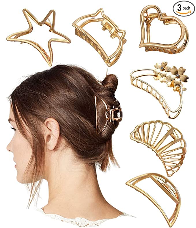 Starvis 6 Pack Medium Hollow Hair Clips - Gold Silver Bronze Metal Hair Claw Clips for Women & Girls, Minimalist Butterfly Hair Clutchers, Secure Hair Ties for Ponytails & Updos - Perfect for Work, School & Everyday Styling