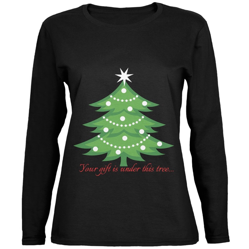 Old Glory Christmas Gift Under Tree Black Women's Long Sleeve T-Shirt - Patriotic Holiday Apparel for Festive Gatherings & Family Photos