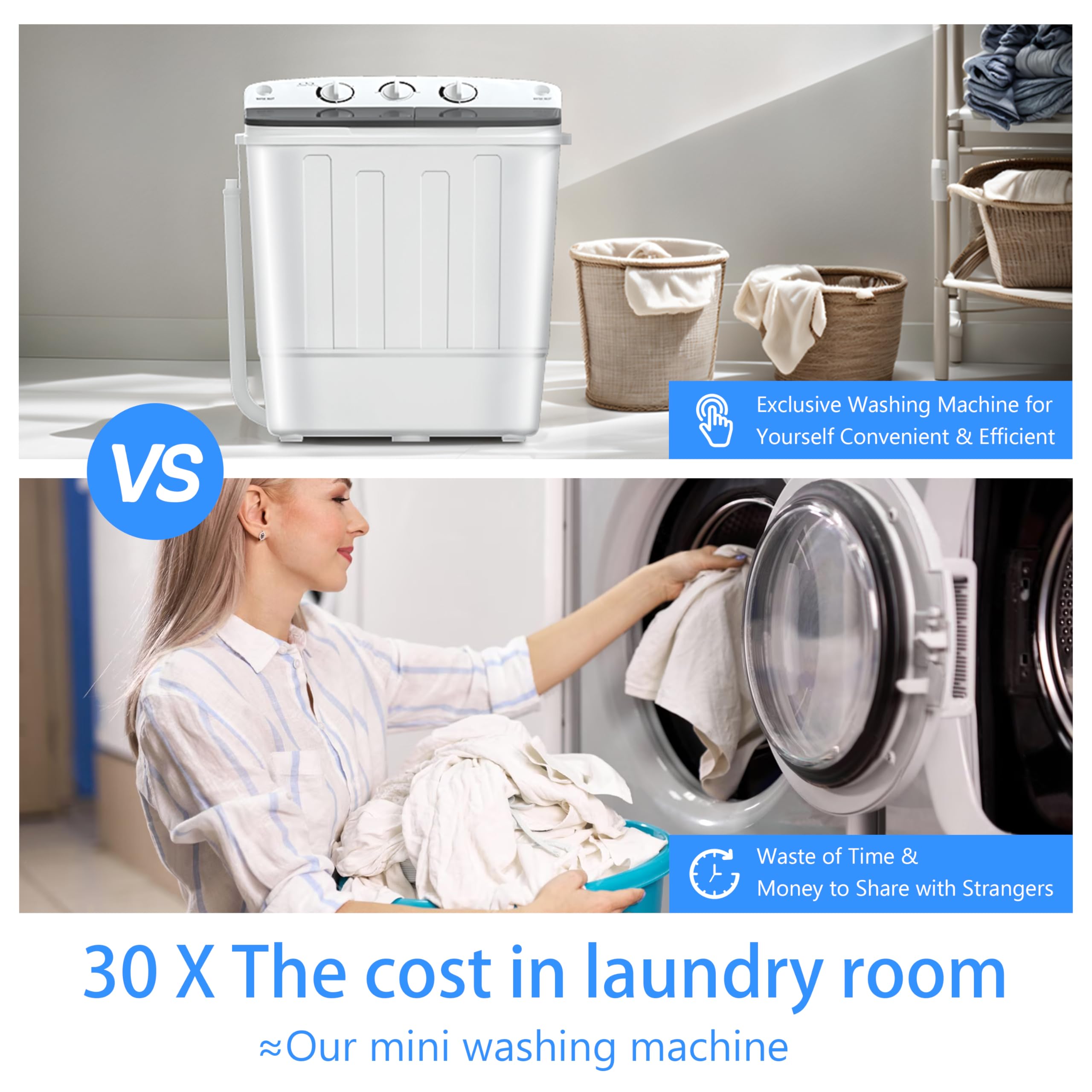 Compact Semi-Automatic Twin Tub Washing Machine - 22lbs Capacity (13lbs Wash/9lbs Spin) - Portable Laundry Solution for Camping, Apartments, Dorms, RVs & Small Spaces - Perfect for Travel, Off-Grid Living & Tiny Homes