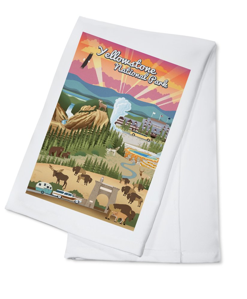 Yellowstone National Park Wyoming Retro Cotton Tea Towel - 100% Cotton Decorative Hand Towel for Kitchen & Home Decor - Perfect for Dish Drying, Gift Giving & Cabin Decor