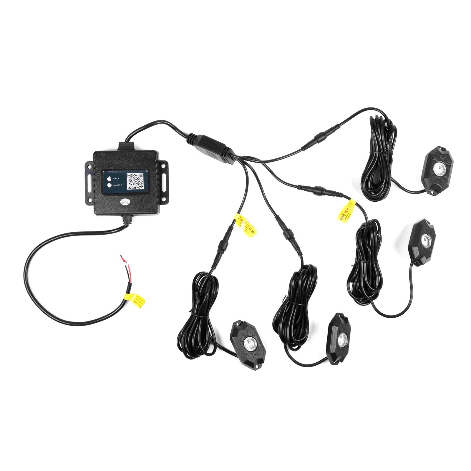 LED Neon Rock Lights with Bluetooth App Control - 4 Pods, RGB Multicolor, 500 Lumens, Music Sync & Timer - IP67 Waterproof, Durable Aluminum Housing - Perfect for ATVs, UTVs, Motorcycles, Trucks, Boats & Off-Road Adventures - Enhance Night Rides & Outdoor Parties