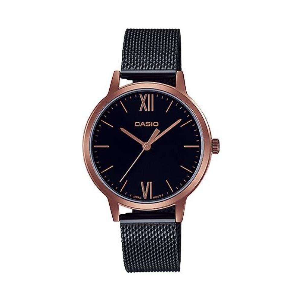 Casio Analog Black Stainless Steel Mesh Strap Women's Watch LTP-E157MRB-1BVDF - Elegant Dress Watch for Office, Party & Everyday Wear