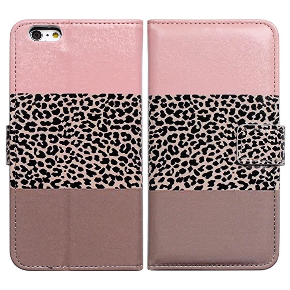 Premium Leather Wallet Case for iPhone 7/8 - Slim BCOV Black Leopard & Pink Design with Card Slots | Perfect for Everyday Use, Travel & Hands-Free Convenience