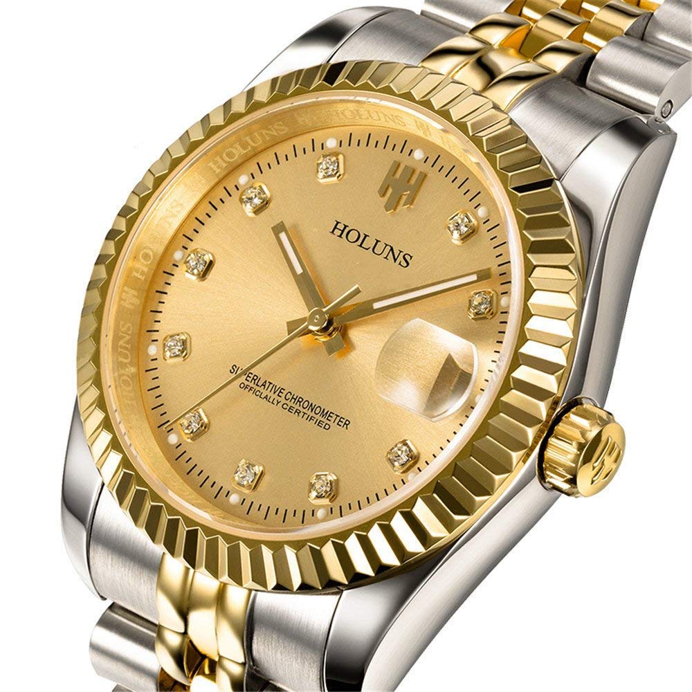 Gosasa Men's Gold Stainless Steel Automatic Mechanical Self-Winding Watch - Luxury Dress Wristwatch for Business, Formal Events & Gifts