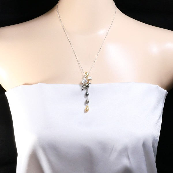 18K White Gold Pearl Diamond Necklace for Women - Elegant Bridal Jewelry, Anniversary Gift, Wedding Party & Formal Occasion Accessory