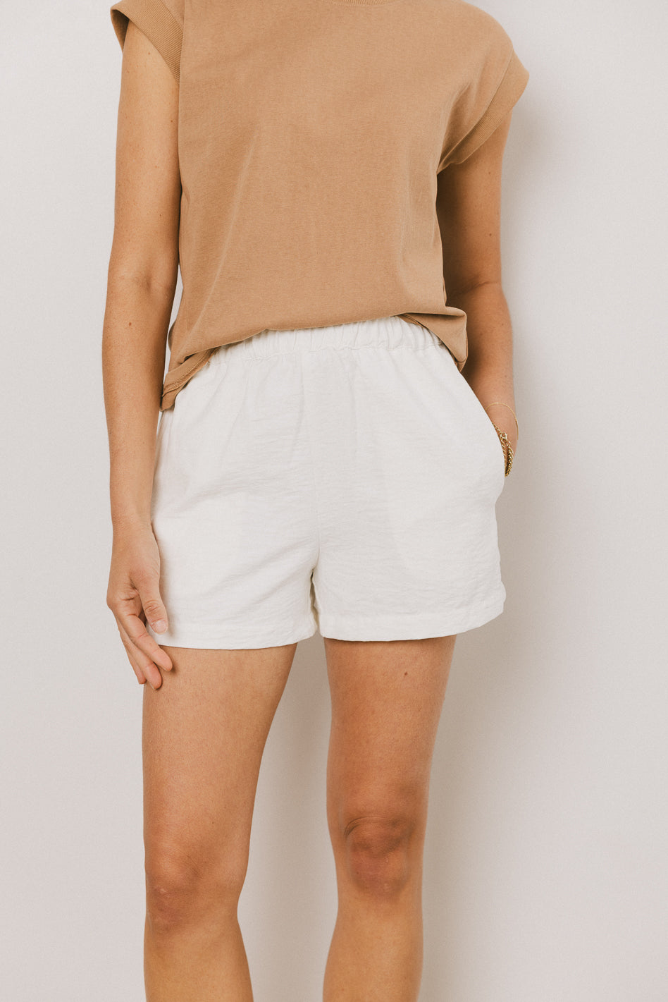 Lena Women's High Waisted Ivory Shorts - Comfortable Stretchy Summer Casual Shorts for Walking, Travel & Outfits