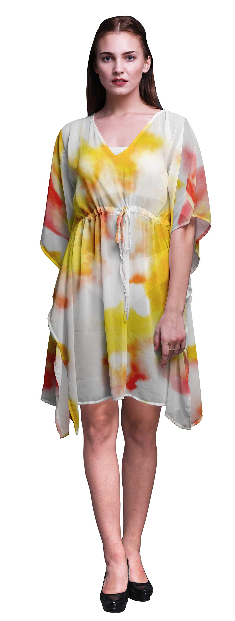 Bimba Women's Short Caftan Midi Dress - Beach Cover Up, Swimwear Cover Up, Summer Kaftan Dress for Pool, Vacation & Boho Style Outfits
