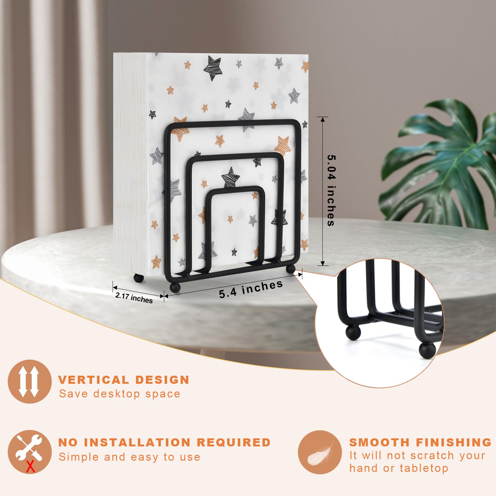 Modern Black Metal Napkin Holder for Kitchen & Dining Tables - Countertop Paper Cocktail Napkin Dispenser - Indoor Outdoor Use for Restaurants, Parties, Picnics & Home Decor by LAIHIFA