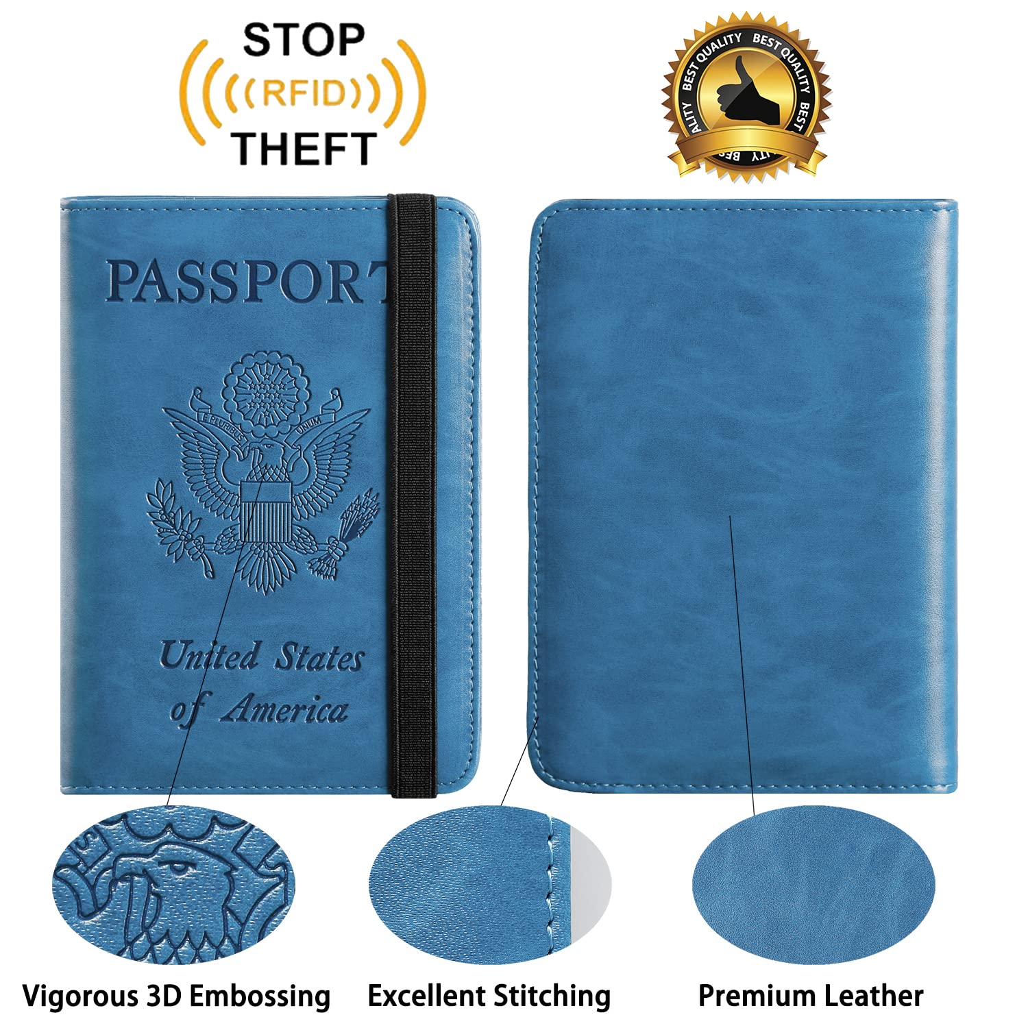Premium RFID Blocking Leather Passport Holder & Travel Wallet - Secure Travel Essentials for Women & Men (101# Blue) - Perfect for International Trips, Business Travel & Vacation Accessories