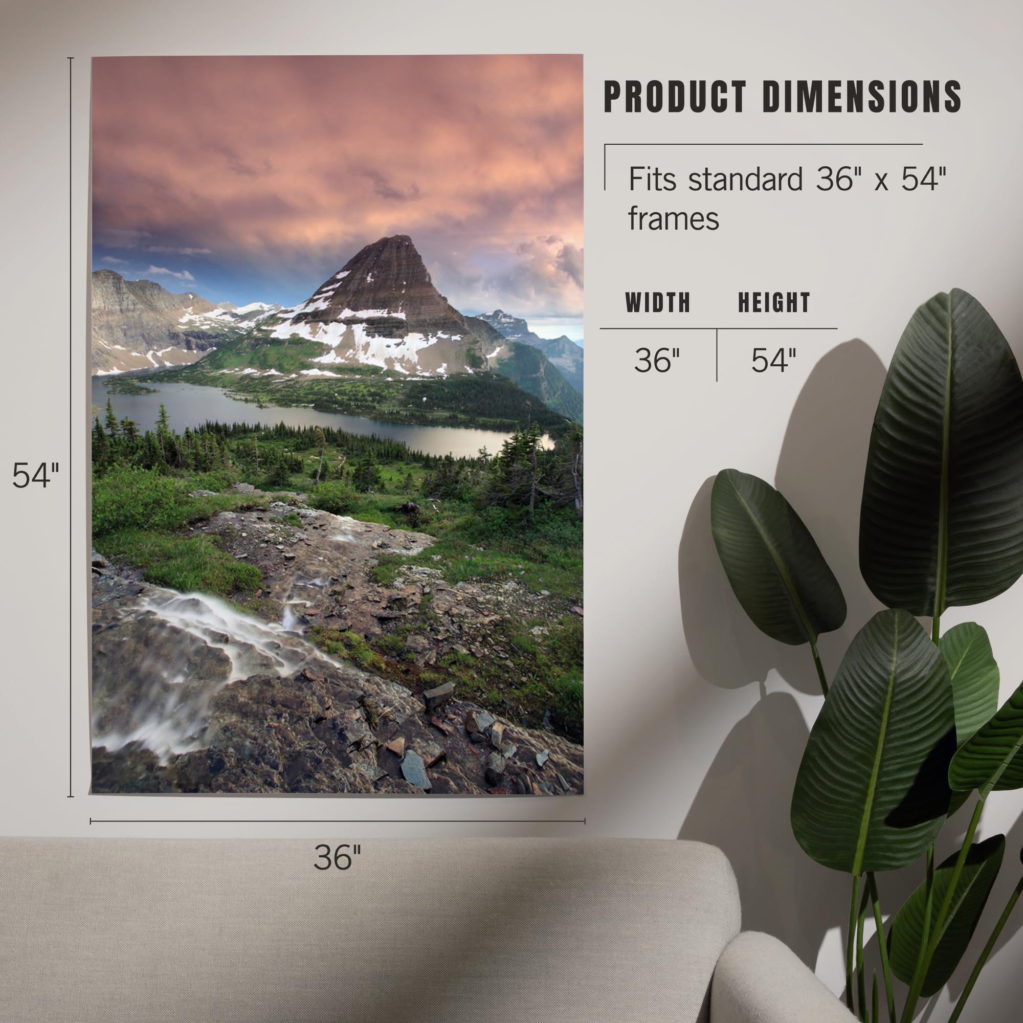 Lantern Press 36x54 Inch Giclee Art Print - Glacier National Park Montana Landscape with Hidden Lake & Bearhat Mountain Sunrise - Premium Wall Decor for Living Room, Bedroom, or Office