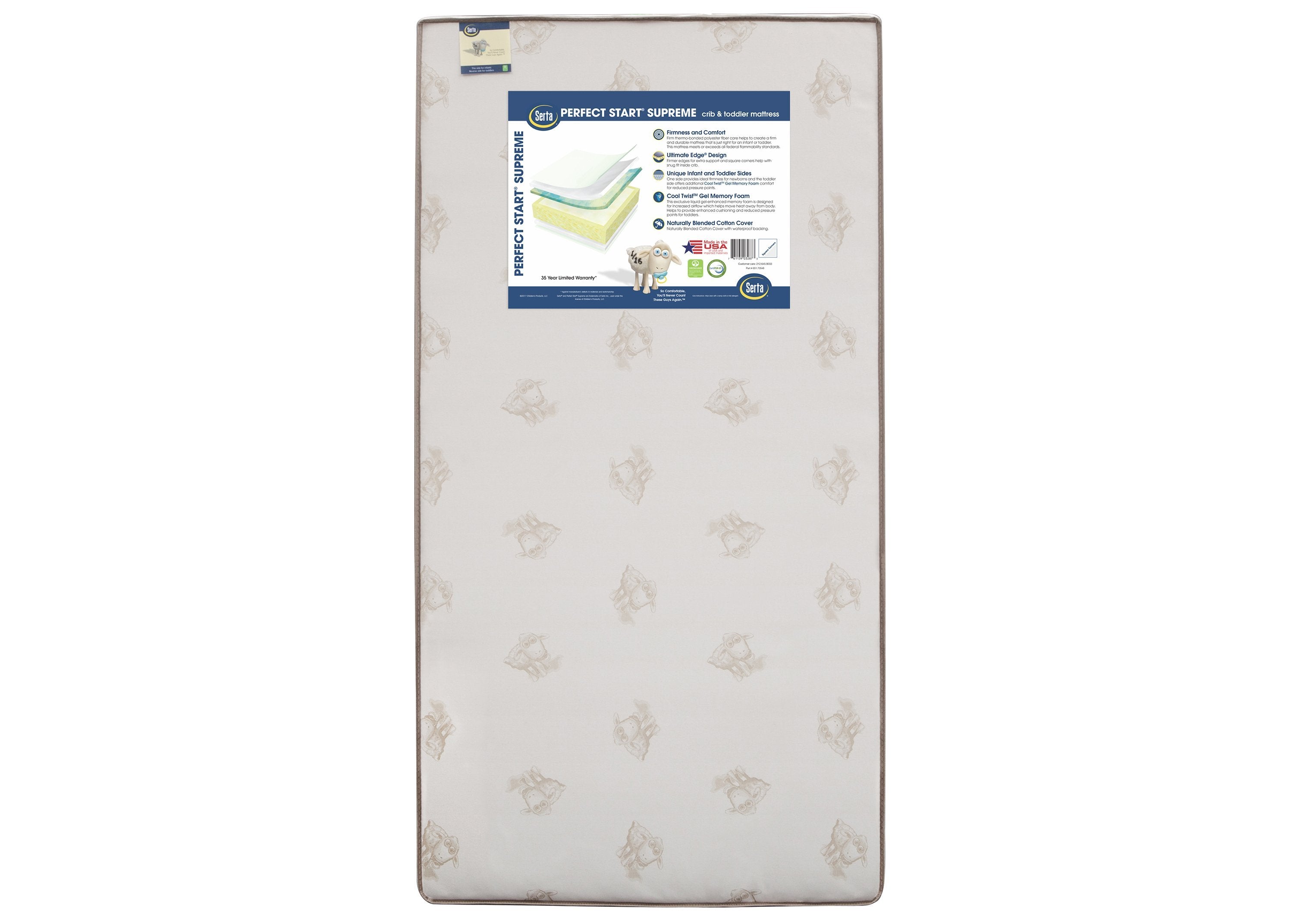 Serta Perfect Start Supreme Crib & Toddler Mattress - Firm Support for Baby & Kids - Waterproof & Hypoallergenic - Ideal for Nursery, Daycare & Travel Cribs