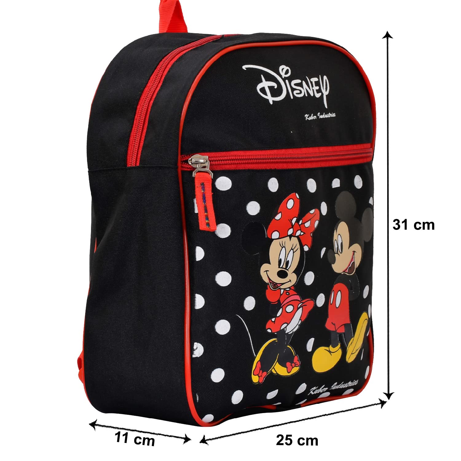 Kuber Industries Waterproof Disney Mickey & Minnie Mouse Dot Print Backpack - 13 Inch Durable School Bag for Kids (Black) | Perfect for School, Travel & Outdoor Adventures