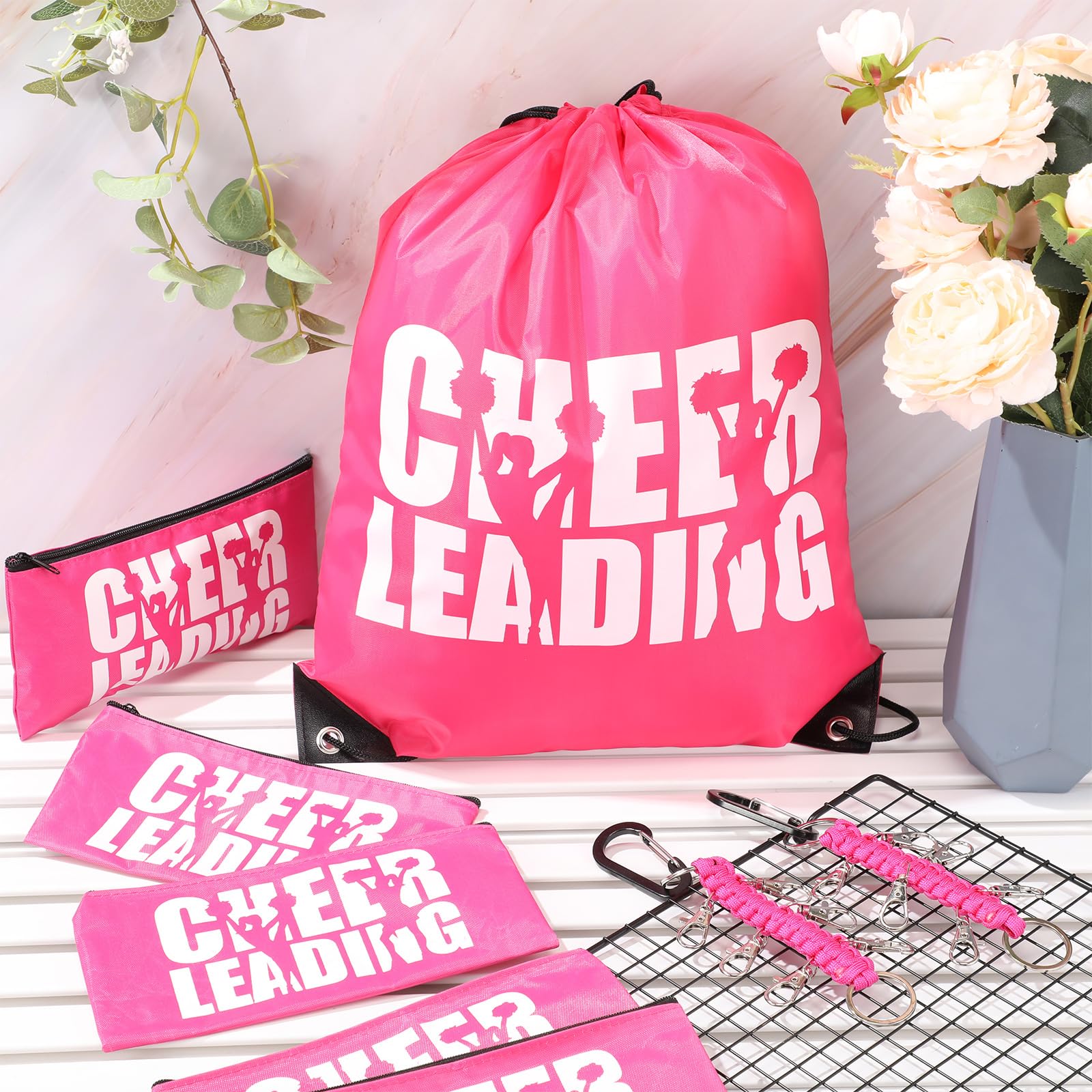 36 Pcs Cheerleading Gift Set - Drawstring Backpack, Makeup Bag & Hair Bow Holder - Portable Travel Pouch for Teen Girls, School, College Sports & Team Events - Perfect for Cheerleaders, Dance Teams & Women's Toiletry Gifts