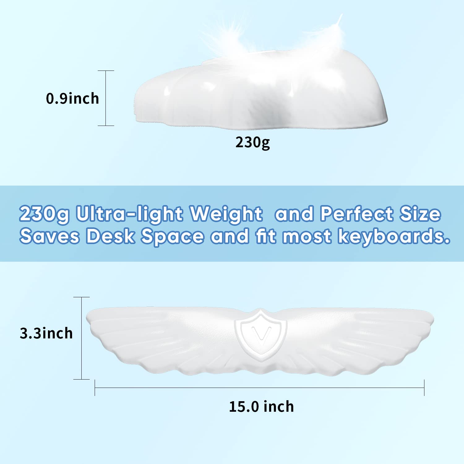 Angel Wing Keyboard Wrist Rest - Soft Leather Memory Foam for Pain Relief, Ergonomic PC Gaming & Office Use (White)