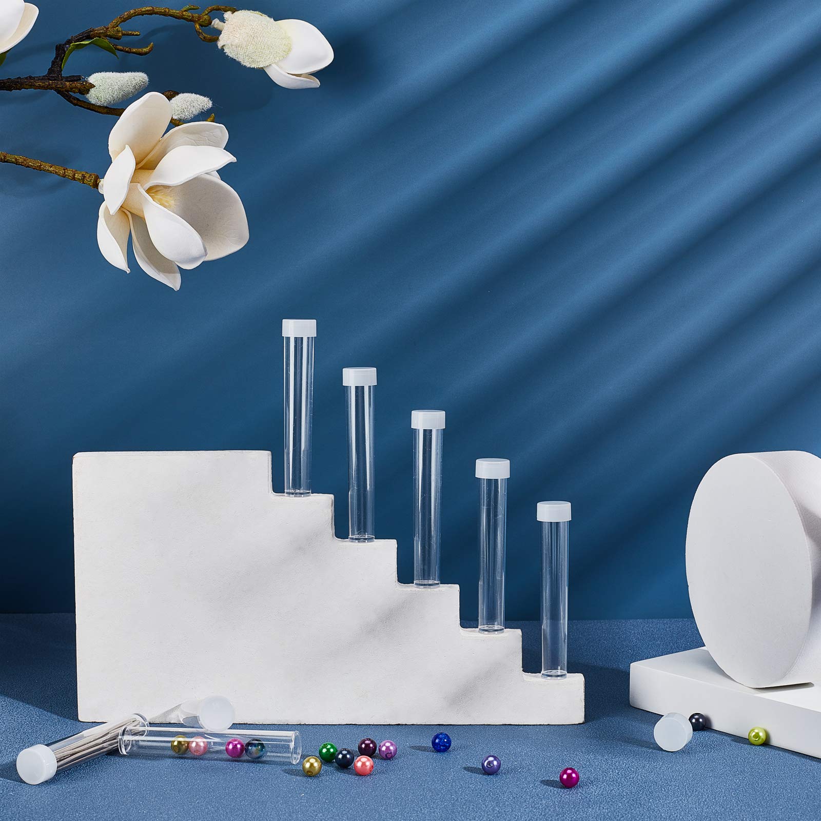 100pcs Clear Plastic Tube Bead Containers - 15ml Transparent Empty Storage Tubes with Lids (75x13mm/2.9x0.5