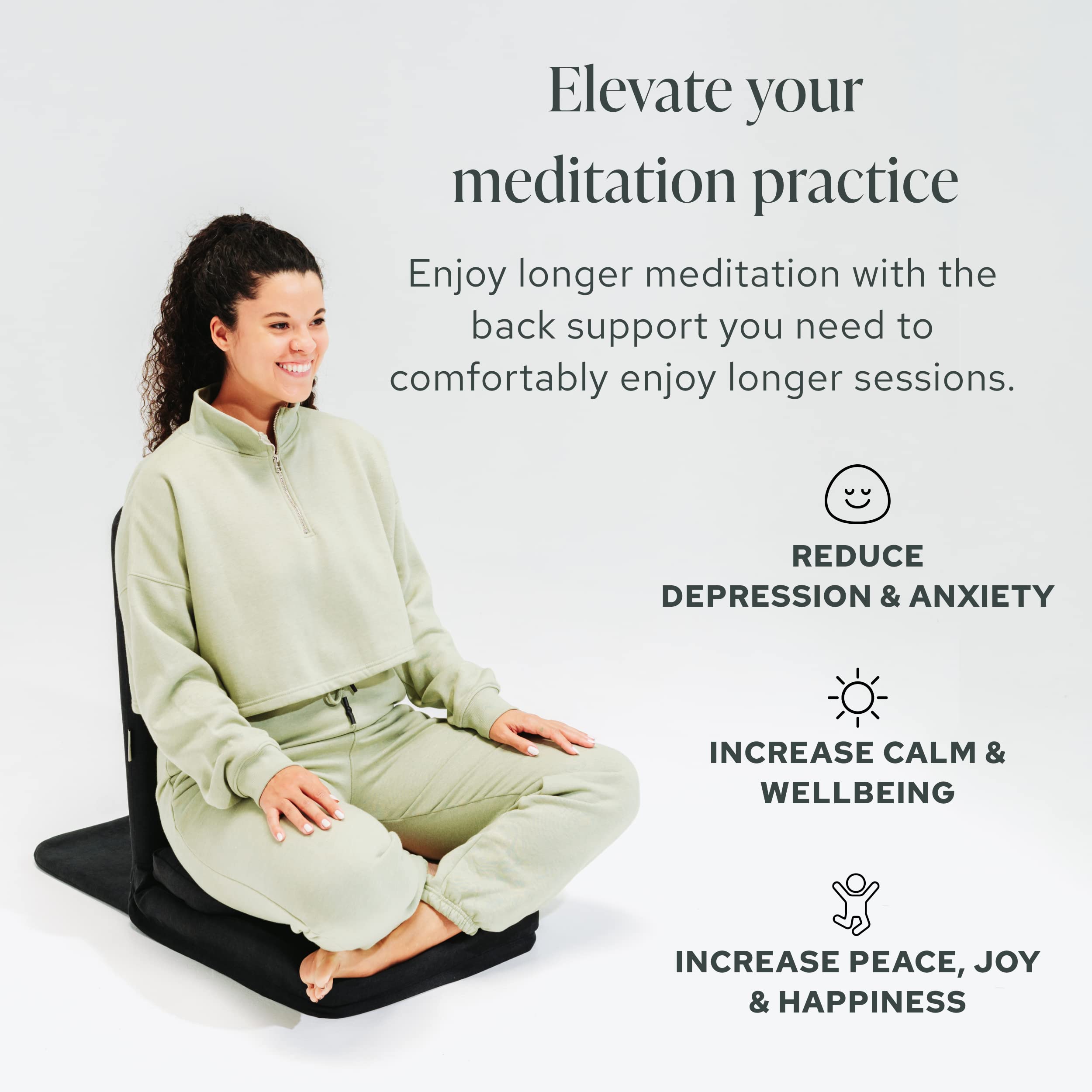 Mindful Modern Folding Meditation Chair with Back Support - Adjustable Floor Seating for Yoga & Zen - Half Moon Buckwheat Cushion Included - Perfect for Home Meditation, Living Room Relaxation & Mindfulness Practice
