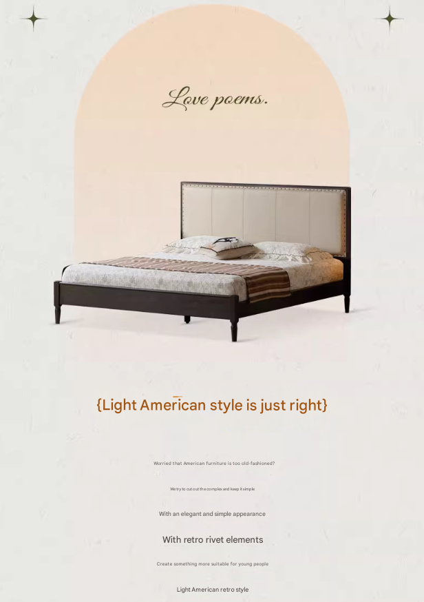 Solid Oak Wood American Soft Back Bed - Durable & Stylish Bed Frame for Bedroom, Guest Room, or Master Suite